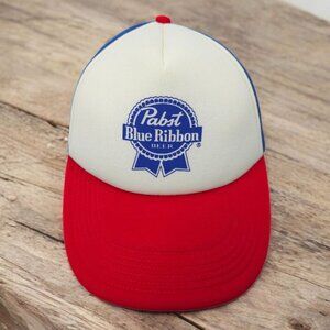 Pabst Blue Ribbon Beer Mesh Foam Snapback Cap Trucker Baseball Logo Patch Hat